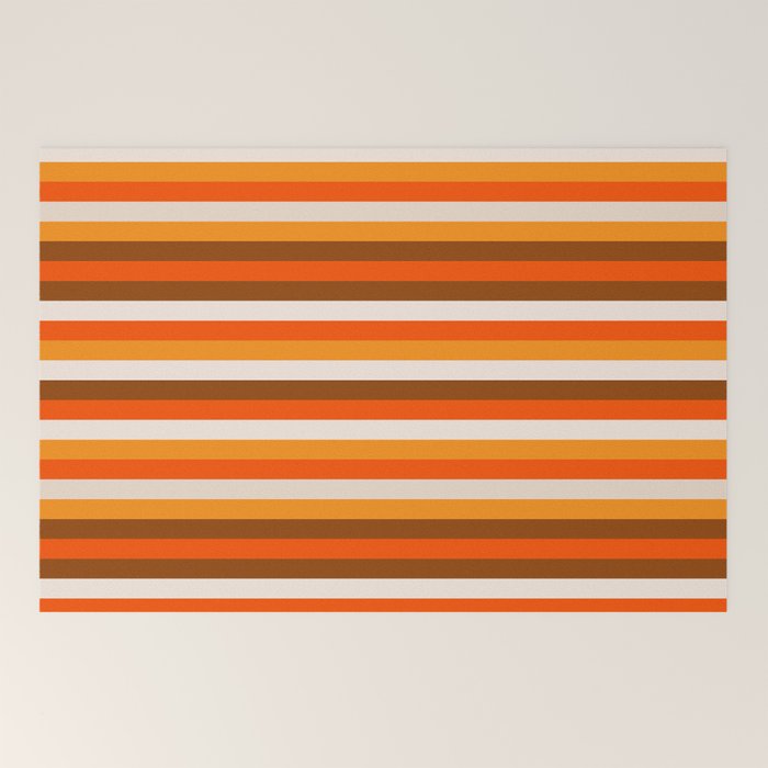 70s Fine Stripes in Retro Orange and Brown Welcome Mat