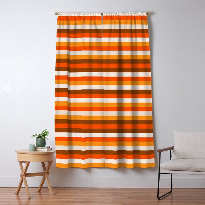 70s Fine Stripes in Retro Orange and Brown Window Curtain
