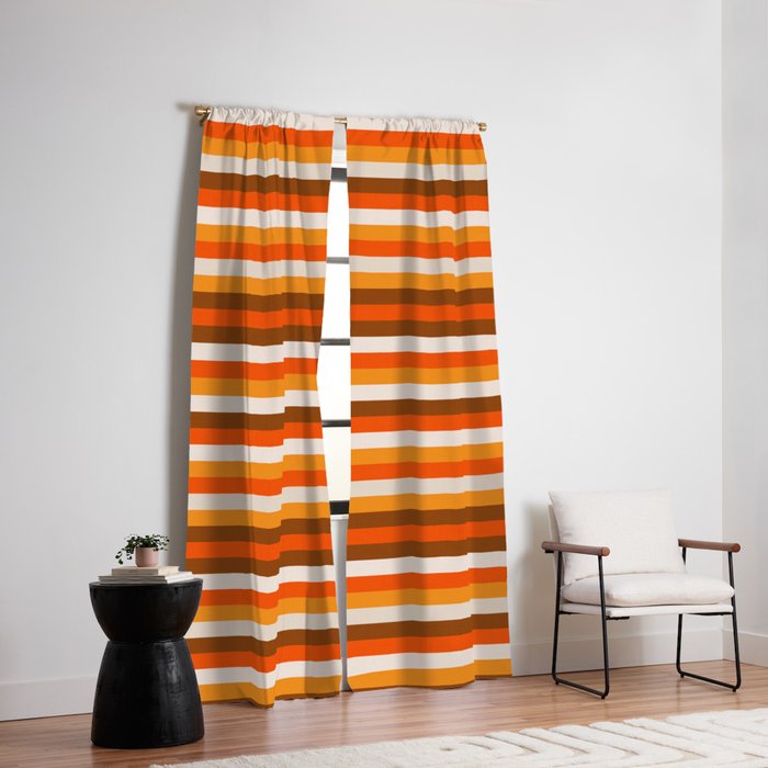 70s Fine Stripes in Retro Orange and Brown Window Curtain