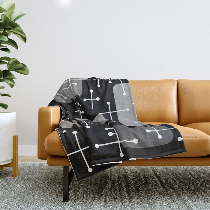 1950s Eames Era Art Crosshairs Black White Throw Blanket