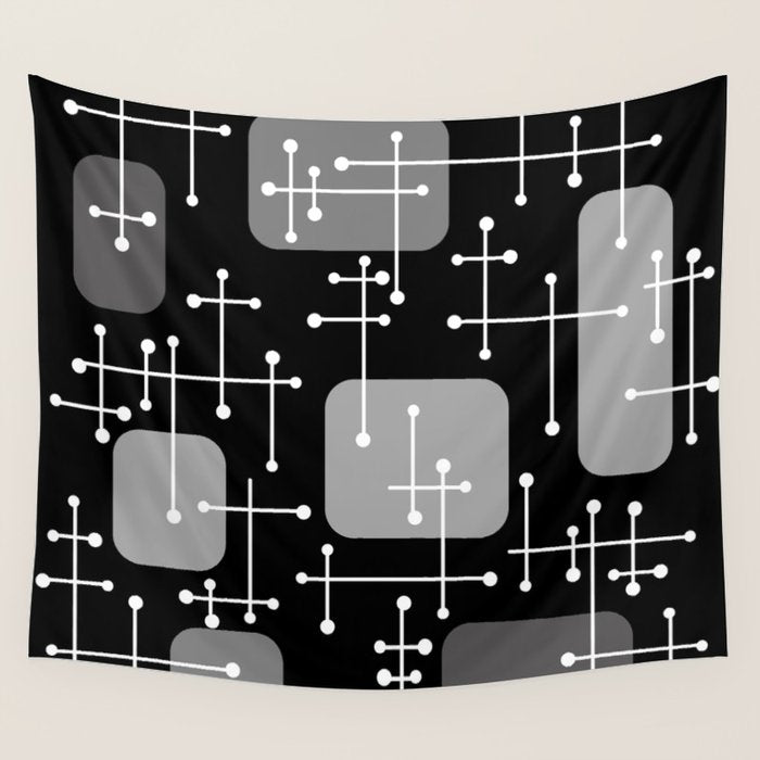 1950s Eames Era Art Crosshairs Black White Wall Tapestry