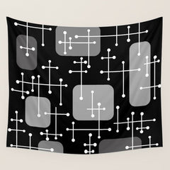 1950s Eames Era Art Crosshairs Black White Wall Tapestry