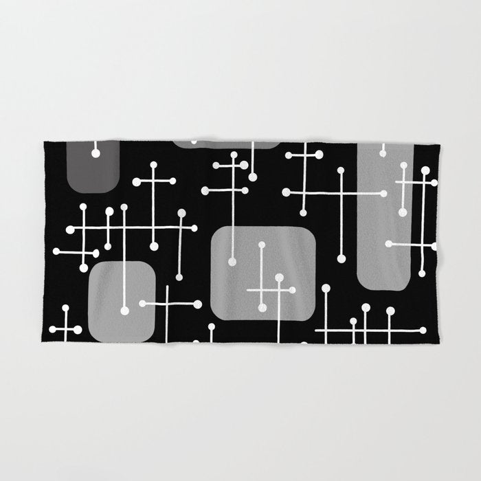 1950s Eames Era Art Crosshairs Black White Bath Towel