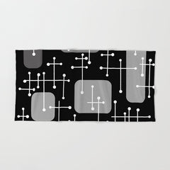 1950s Eames Era Art Crosshairs Black White Bath Towel