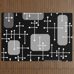 1950s Eames Era Art Crosshairs Black White Outdoor Rug