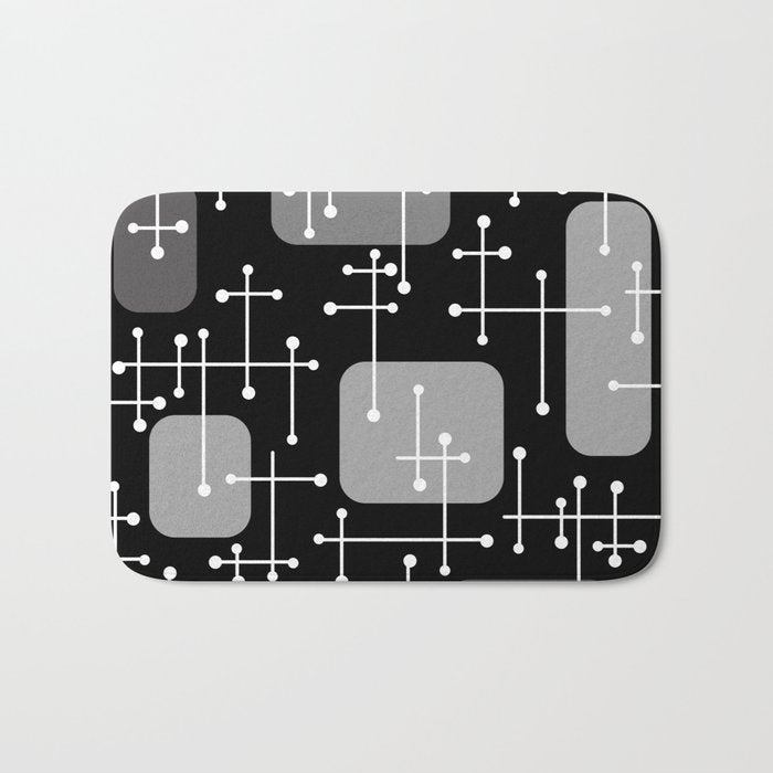 1950s Eames Era Art Crosshairs Black White Bath Mat