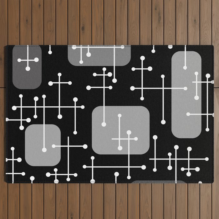 1950s Eames Era Art Crosshairs Black White Outdoor Rug