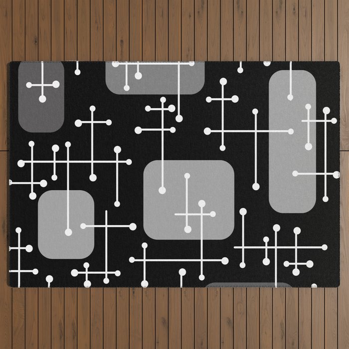 1950s Eames Era Art Crosshairs Black White Outdoor Rug