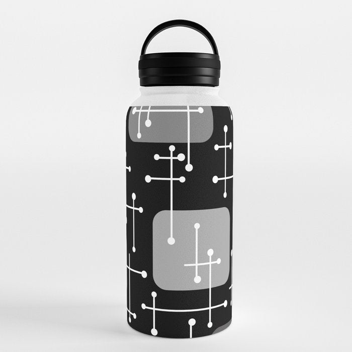 1950s Eames Era Art Crosshairs Black White Water Bottle