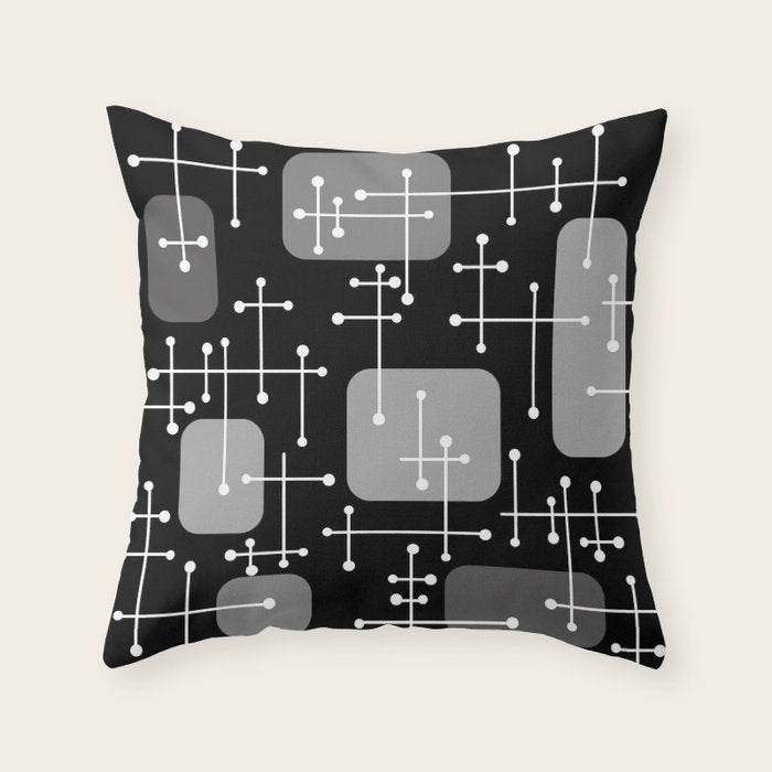 1950s Eames Era Art Crosshairs Black White Throw Pillow