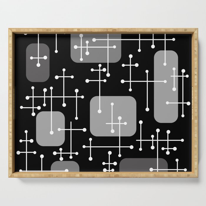 1950s Eames Era Art Crosshairs Black White Serving Tray