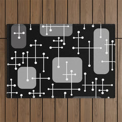 1950s Eames Era Art Crosshairs Black White Outdoor Rug