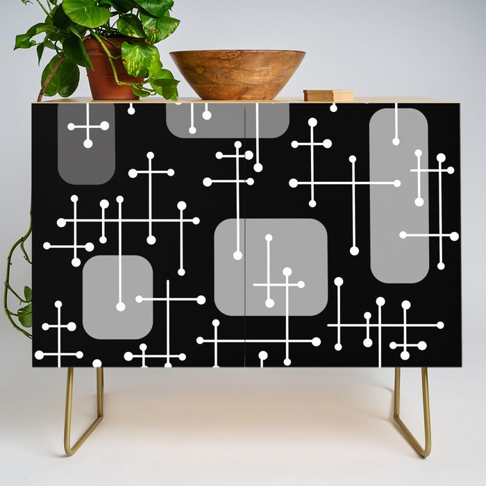 1950s Eames Era Art Crosshairs Black White Credenza
