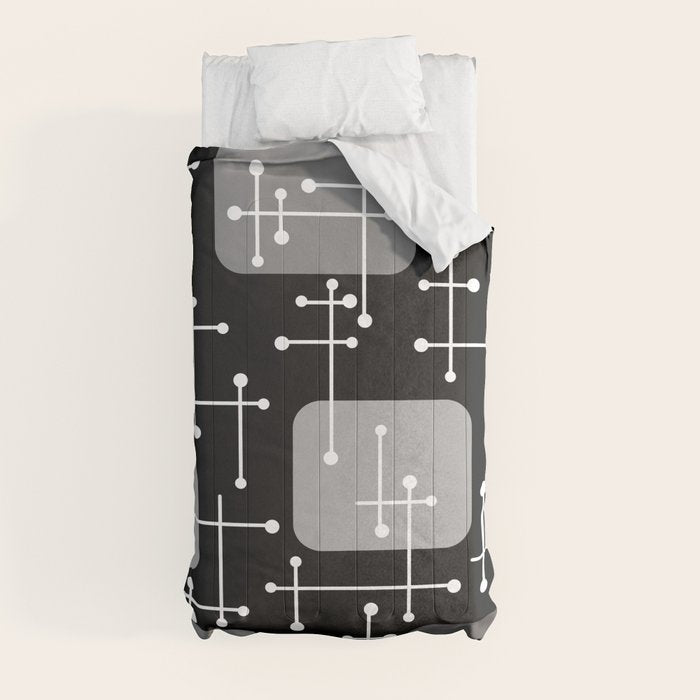 1950s Eames Era Art Crosshairs Black White Comforter
