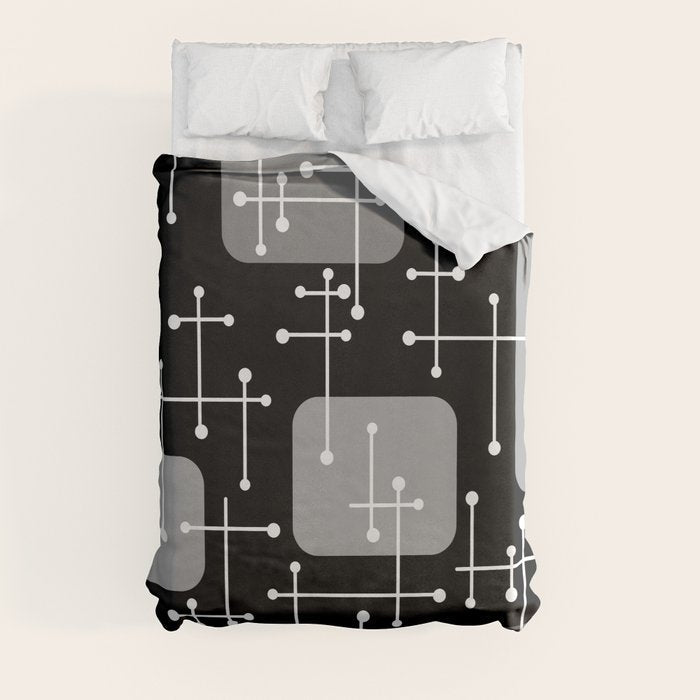 1950s Eames Era Art Crosshairs Black White Duvet Cover