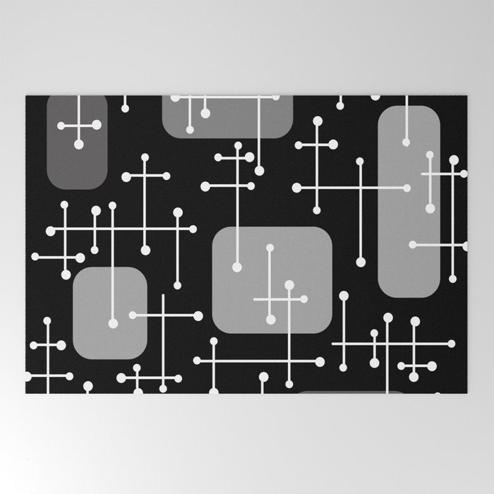 1950s Eames Era Art Crosshairs Black White Welcome Mat