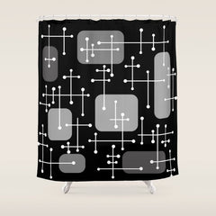 1950s Eames Era Art Crosshairs Black White Shower Curtain