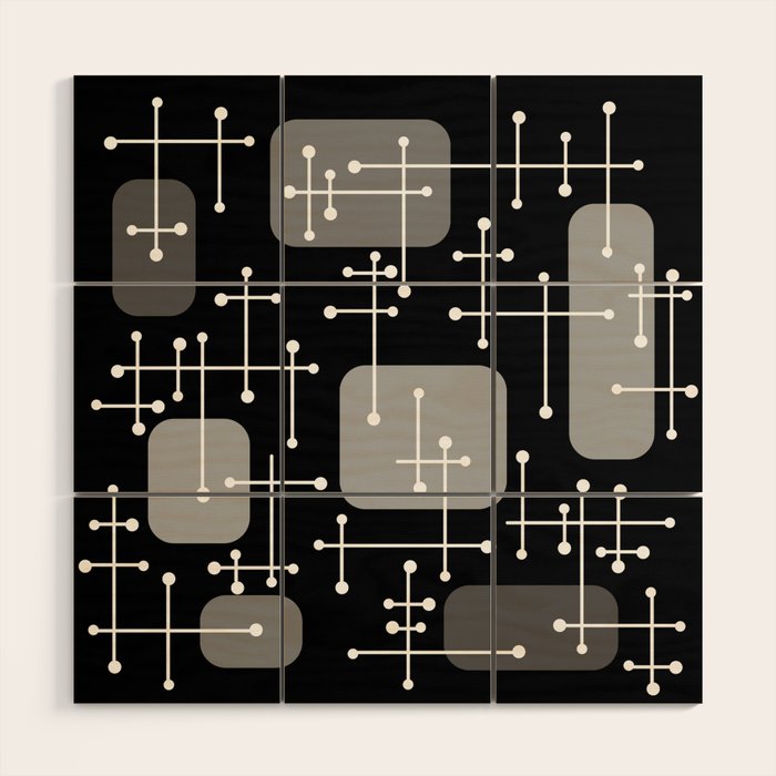 1950s Eames Era Art Crosshairs Black White Wood Wall Art