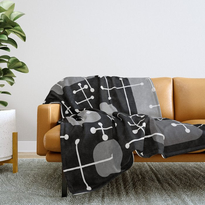 1950s Eames Era Art Crosshairs Black White Throw Blanket