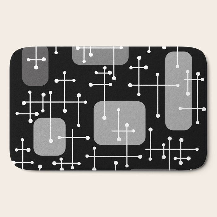 1950s Eames Era Art Crosshairs Black White Bath Mat