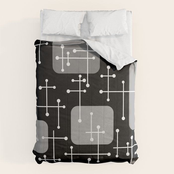 1950s Eames Era Art Crosshairs Black White Comforter