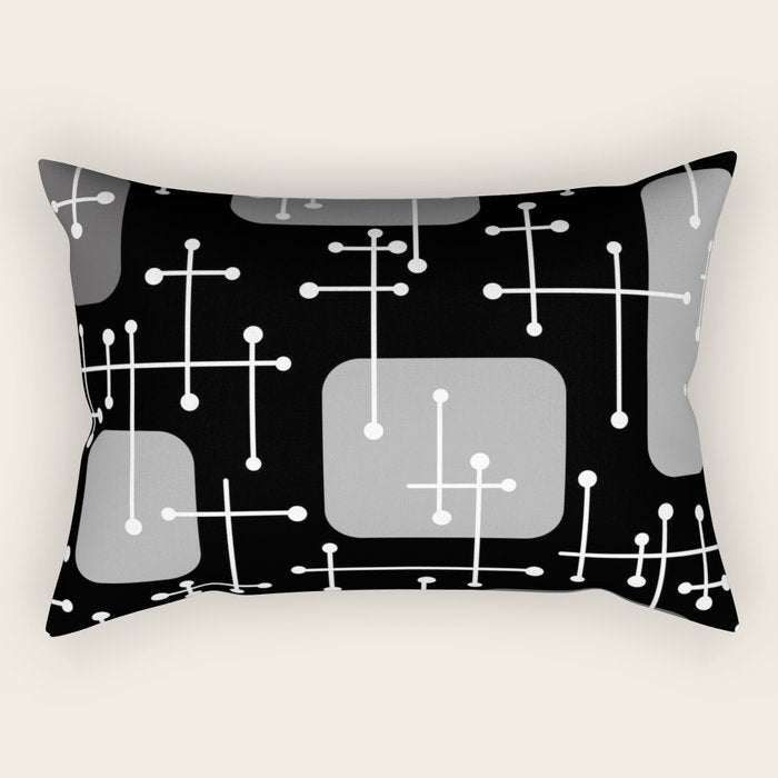1950s Eames Era Art Crosshairs Black White Rectangular Pillow