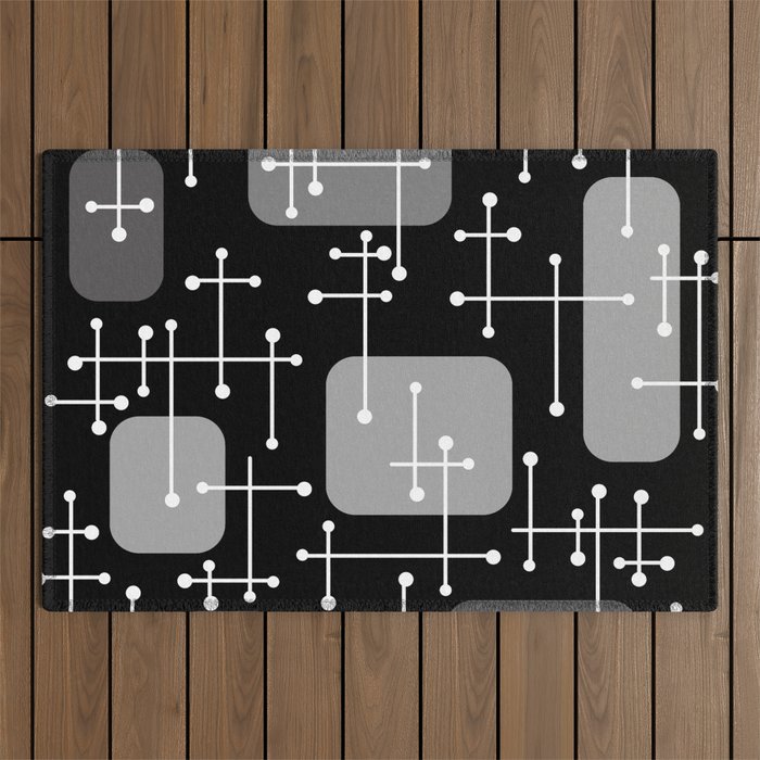 1950s Eames Era Art Crosshairs Black White Outdoor Rug