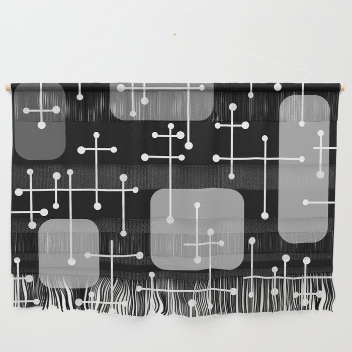 1950s Eames Era Art Crosshairs Black White Wall Hanging