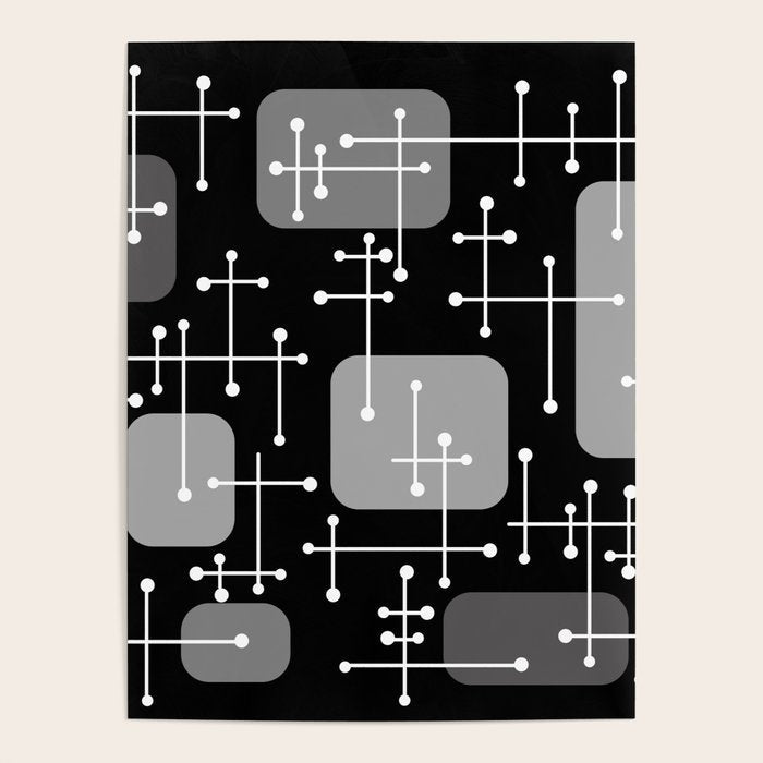 1950s Eames Era Art Crosshairs Black White Poster