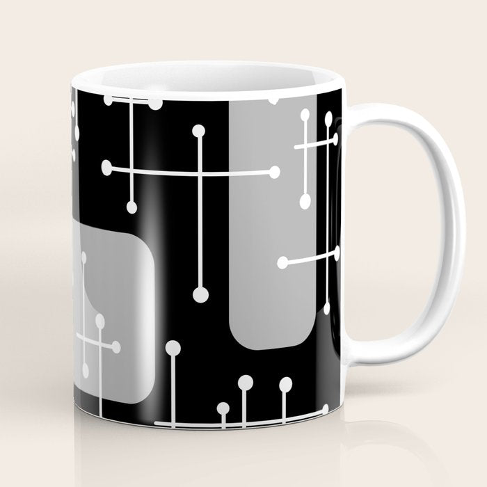 1950s Eames Era Art Crosshairs Black White Coffee Mug