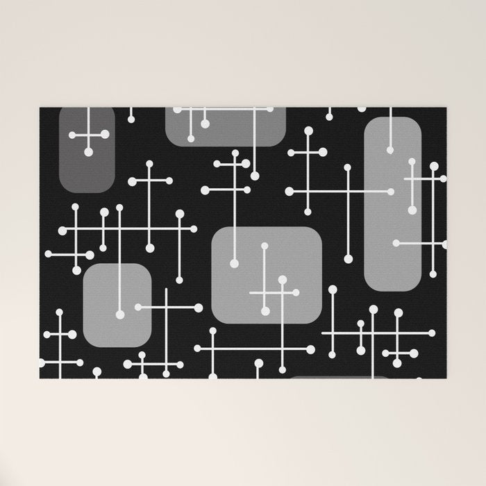 1950s Eames Era Art Crosshairs Black White Welcome Mat