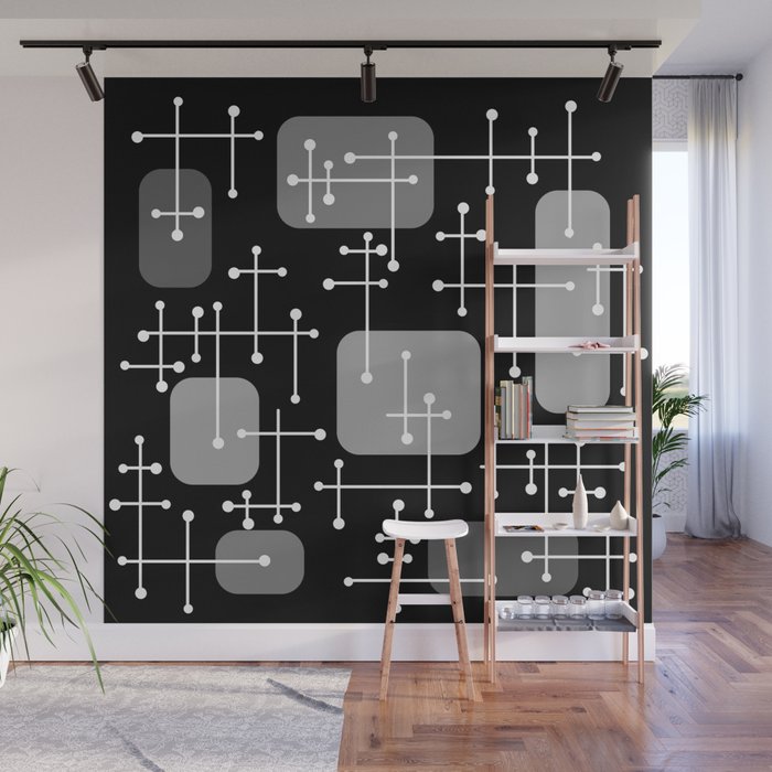 1950s Eames Era Art Crosshairs Black White Wall Mural