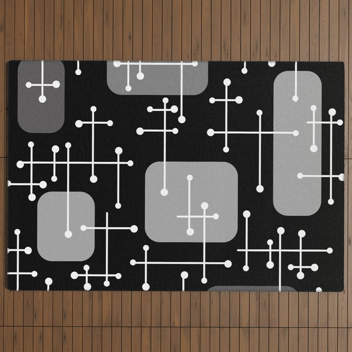 1950s Eames Era Art Crosshairs Black White Outdoor Rug