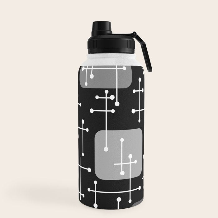 1950s Eames Era Art Crosshairs Black White Water Bottle