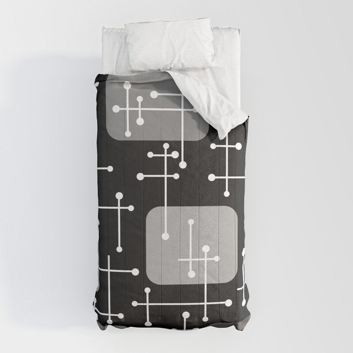 1950s Eames Era Art Crosshairs Black White Comforter