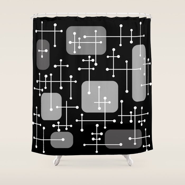 1950s Eames Era Art Crosshairs Black White Shower Curtain