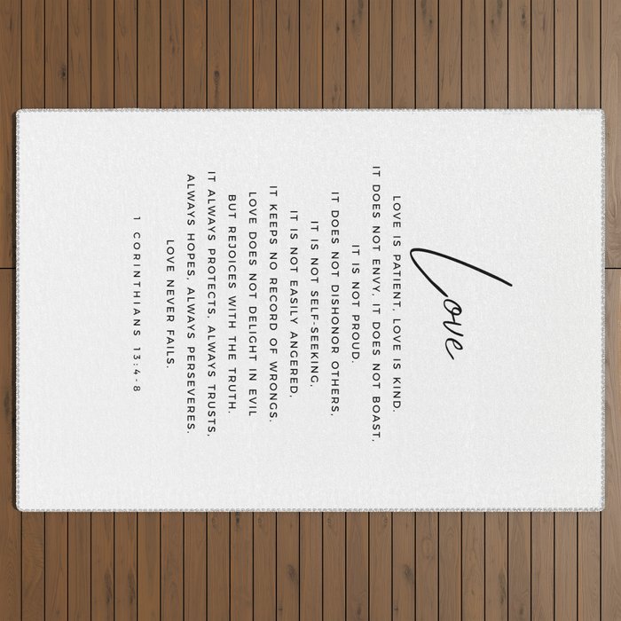 1 Corinthians 13 Love Is Patient Love Is Kind Love Never Fails Bible Verse Print Scripture Christian Outdoor Rug