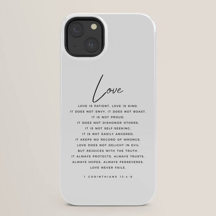 1 Corinthians 13 Love Is Patient Love Is Kind Love Never Fails Bible Verse Print Scripture Christian iPhone Case