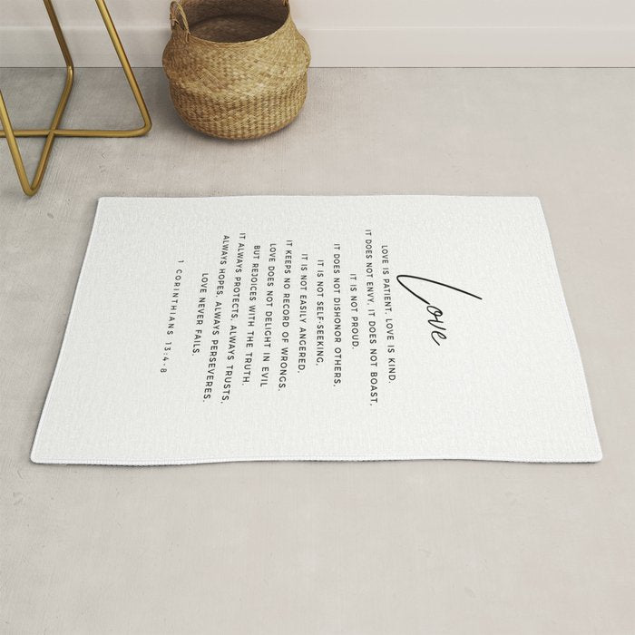 1 Corinthians 13 Love Is Patient Love Is Kind Love Never Fails Bible Verse Print Scripture Christian Rug