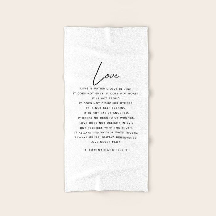 1 Corinthians 13 Love Is Patient Love Is Kind Love Never Fails Bible Verse Print Scripture Christian Bath Towel