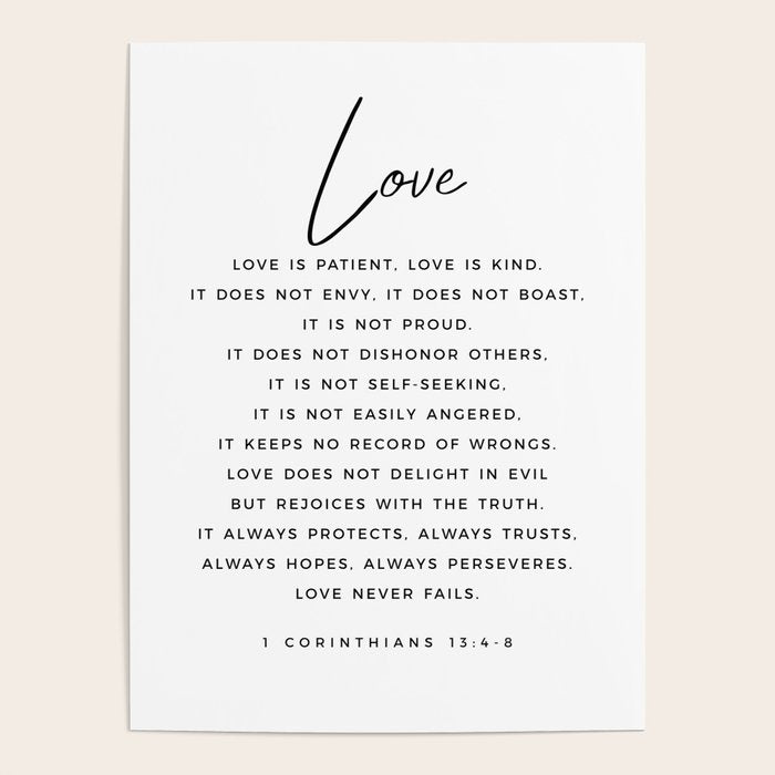 1 Corinthians 13 Love Is Patient Love Is Kind Love Never Fails Bible Verse Print Scripture Christian Poster