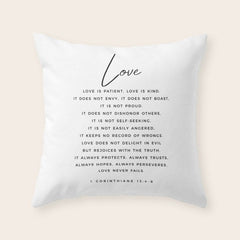 1 Corinthians 13 Love Is Patient Love Is Kind Love Never Fails Bible Verse Print Scripture Christian Throw Pillow