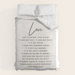 1 Corinthians 13 Love Is Patient Love Is Kind Love Never Fails Bible Verse Print Scripture Christian Duvet Cover