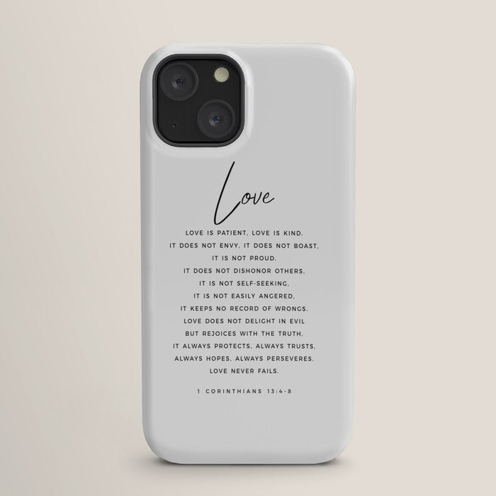 1 Corinthians 13 Love Is Patient Love Is Kind Love Never Fails Bible Verse Print Scripture Christian iPhone Case