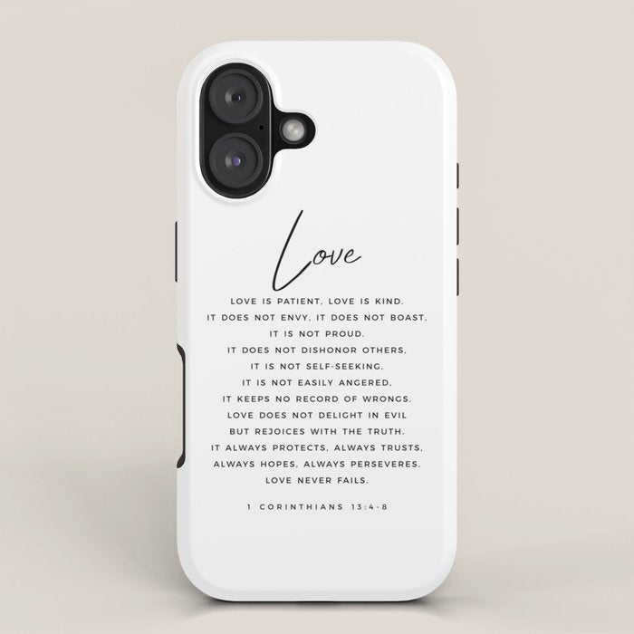 1 Corinthians 13 Love Is Patient Love Is Kind Love Never Fails Bible Verse Print Scripture Christian iPhone Case