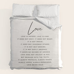 1 Corinthians 13 Love Is Patient Love Is Kind Love Never Fails Bible Verse Print Scripture Christian Duvet Cover
