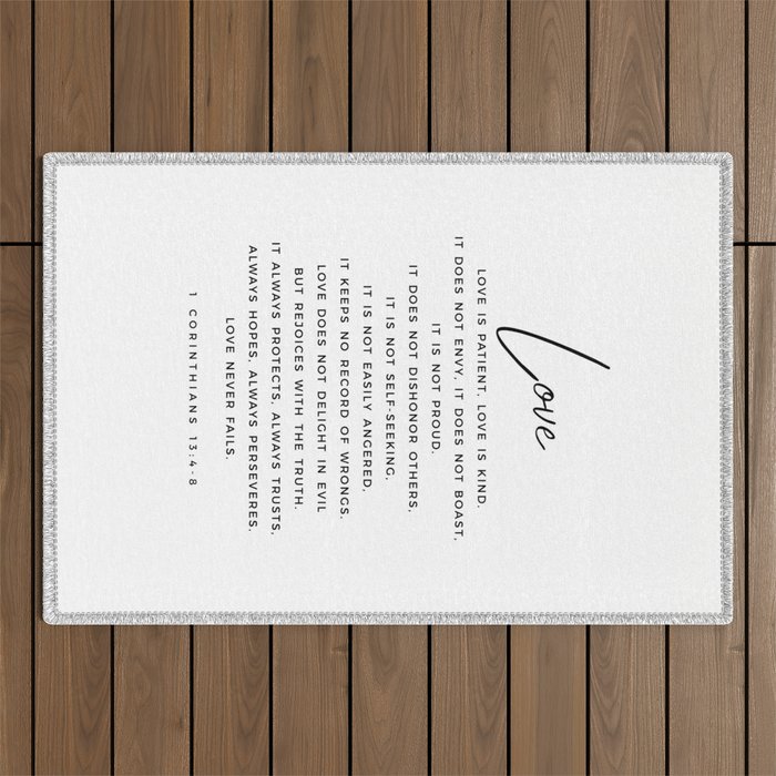 1 Corinthians 13 Love Is Patient Love Is Kind Love Never Fails Bible Verse Print Scripture Christian Outdoor Rug