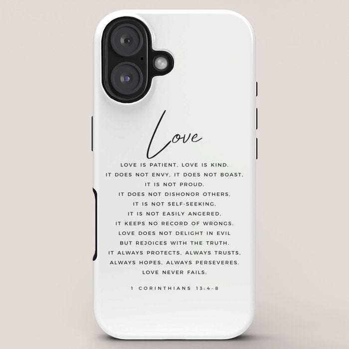 1 Corinthians 13 Love Is Patient Love Is Kind Love Never Fails Bible Verse Print Scripture Christian iPhone Case