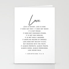 1 Corinthians 13 Love Is Patient Love Is Kind Love Never Fails Bible Verse Print Scripture Christian Stationery Card