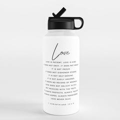 1 Corinthians 13 Love Is Patient Love Is Kind Love Never Fails Bible Verse Print Scripture Christian Water Bottle